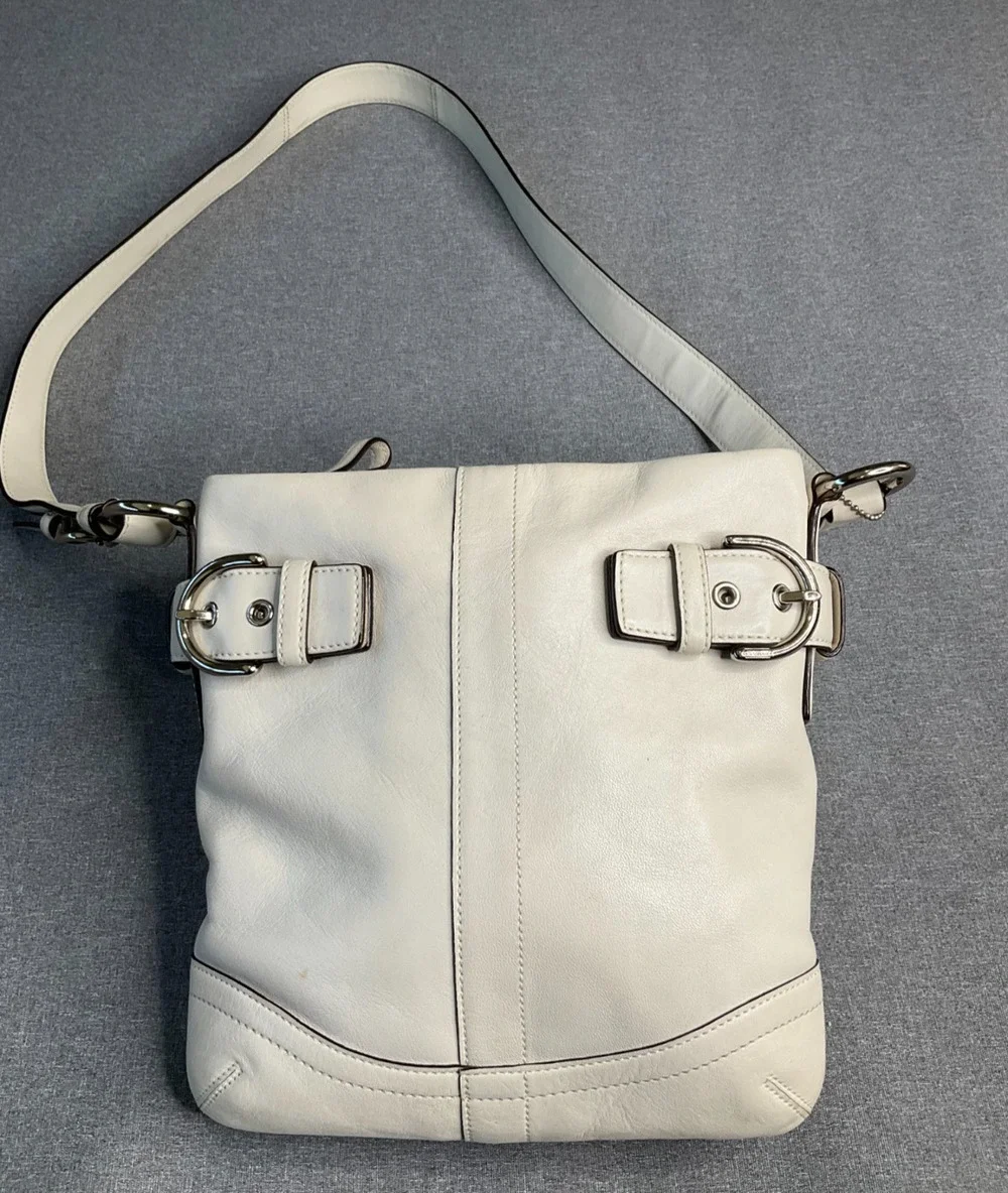COACH Shoulder Bag Crossbody Logo Hardware Leather White 3594
